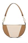 ADISEE_Beige Ava Leather Semi Circular Colorblock Bag _Online_at_Aza_Fashions