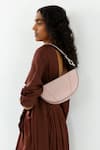 Buy_Adisee_Pink Ava Semi Circular Pastel Leather Bag_at_Aza_Fashions