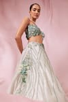 Roqa_Green Organza Hand Embroidered Sequins Sweetheart Neck Cape Lehenga Set _Online_at_Aza_Fashions