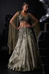 Buy_Roqa_Gold Organza Hand Embroidered Cut Dana Leaf Neck Floral Sequin Lehenga Set _at_Aza_Fashions