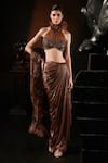 Buy_Roqa_Brown Lycra Hand Embroidered Cut Dana Halter Pre-stitched Saree With Blouse_at_Aza_Fashions
