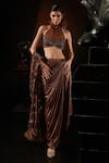 Buy_Roqa_Brown Lycra Hand Embroidered Cut Dana Halter Pre-stitched Saree With Blouse_Online_at_Aza_Fashions