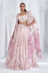 Buy_Dolly J_Pink Organza And Chantilly Lace Embroidery Floral Cape Lehenga Set _Online_at_Aza_Fashions