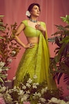 Buy_Mishru_Green Lehenga And Dupatta Organza Embroidery 3d Dense Bridal Set _at_Aza_Fashions