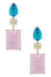 Shop_Minaki_Pink Crystals, Stones Crackled Embellished Dangler Earrings _at_Aza_Fashions