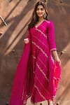 Buy_Deep Thee_Pink Organza Embroidered Thread Work V Neck Angrakha Kurta With Dupatta _at_Aza_Fashions