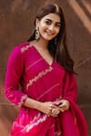 Buy_Deep Thee_Pink Organza Embroidered Thread Work V Neck Angrakha Kurta With Dupatta 