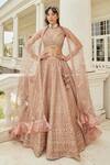 Buy Swati Narula Peach Dupatta Net, Lehenga And Blouse Organza Nasrin Embroidered Bridal Set at Aza Fashions Buy_Swati Narula_Peach Dupatta Net, Lehenga And Blouse Organza Nasrin Embroidered Bridal Set _at_Aza_Fashions