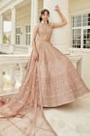 Swati Narula Peach Dupatta Net, Lehenga And Blouse Organza Nasrin Embroidered Bridal Set at Aza Fashions Swati Narula_Peach Dupatta Net, Lehenga And Blouse Organza Nasrin Embroidered Bridal Set _at_Aza_Fashions