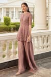 Buy_Swati Narula_Purple Organza Embroidery Sequins Round Reem Kurta And Sharara Set  