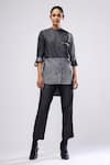 Buy_Scribbology_Grey Tencel Embroidery Typographic Unplug Colorblock Shirt And Tapered Pant Set _at_Aza_Fashions