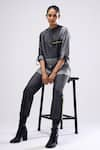 Shop_Scribbology_Grey Tencel Embroidery Typographic Unplug Colorblock Shirt And Tapered Pant Set _at_Aza_Fashions