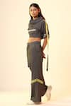 Scribbology_Green Tensil Placment Embroidery Text Cowl Neck Top With Baggy Pant _at_Aza_Fashions