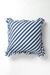 Buy_vVyom By Shuchita_Blue Shell 100% Cotton Stripe Pattern And Thread Work Color Block Cushion_at_Aza_Fashions