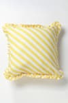 Buy_vVyom By Shuchita_Yellow Shell 100% Cotton Stripe Pattern And Thread Work Frill Edged Cushion_at_Aza_Fashions