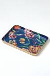 Buy_Vvyom By Shuchita_Blue Aluminium Metal Hand Painted, Printed Botanical Garden Tray 2 Pcs Set_at_Aza_Fashions