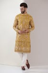 Buy_Kasbah_Yellow Georgette, Cotton Embroidery Floral Jaal Kurta Set _at_Aza_Fashions