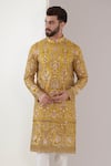Kasbah_Yellow Georgette, Cotton Embroidery Floral Jaal Kurta Set _Online_at_Aza_Fashions