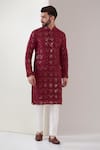 Buy_Kasbah_Maroon Georgette Embroidered Chikankari Thread And Sequin Work Kurta & Pant Set _at_Aza_Fashions