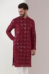 Kasbah_Maroon Georgette Embroidered Chikankari Thread And Sequin Work Kurta & Pant Set _Online_at_Aza_Fashions