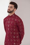 Buy_Kasbah_Maroon Georgette Embroidered Chikankari Thread And Sequin Work Kurta & Pant Set _Online_at_Aza_Fashions