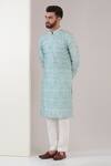 Buy_Kasbah_Blue Georgette, Cotton Embroidery Geometric Pattern Kurta With Pant _at_Aza_Fashions