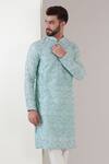 Buy_Kasbah_Blue Georgette, Cotton Embroidery Geometric Pattern Kurta With Pant _Online_at_Aza_Fashions