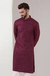 Buy_Kasbah_Maroon Silk Embroidered Thread Diamond Pattern Kurta With Pant _Online_at_Aza_Fashions