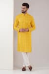 Buy_Kasbah_Yellow Georgette Embroidered Chikankari Floral Kurta With Pant _at_Aza_Fashions