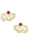 Shop_Varnika Arora_Gold Plated Cut Work, Stones Geometric Studs _at_Aza_Fashions