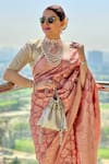 Resa by Ushnakmals_Pink Katan Silk Woven Floral Blossom Saree With Running Blouse _Online_at_Aza_Fashions