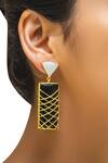 Buy_Varnika Arora_Black Stone Rectangular Earrings _at_Aza_Fashions