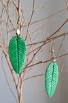 Shop_ARANYA EARTHCRAFT_Green Guava Leaf Carved Earrings_at_Aza_Fashions