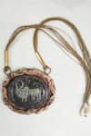 Shop_ARANYA EARTHCRAFT_Black Harappan Bull Seal Carved Pendant Necklace _at_Aza_Fashions