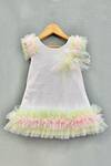 Buy_Label Neeti_White Lycra, Cotton Pearls, Fabric Flowers Layered Frill Dress _at_Aza_Fashions