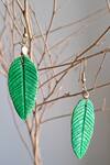 ARANYA EARTHCRAFT_Green Guava Leaf Carved Earrings_Online_at_Aza_Fashions