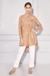 Buy_Kressa_Brown Tunic Dupion Silk Embroidered Cut Dana Narrow Shirt And Pant Set  _at_Aza_Fashions