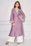 Buy_Kressa_Purple Dupion Silk Embroidered Cut Dana And Thread Yoke Kurta & Pant Set  _at_Aza_Fashions