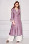 Kressa_Purple Dupion Silk Embroidered Cut Dana And Thread Yoke Kurta & Pant Set  _Online_at_Aza_Fashions