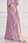 Shop_Kressa_Purple Dupion Silk Embroidered Cut Dana V Neck Pleated Draped Kaftan _Online_at_Aza_Fashions