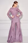 Kressa_Purple Dupion Silk Embroidered Cut Short Tunic And Pleated Sharara Set  _at_Aza_Fashions