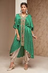 Buy_Aditi Somani_Green Modal Satin Printed Bandhani V Neck Cape And Dhoti Pant Set_at_Aza_Fashions