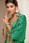 Aditi Somani_Green Modal Satin Printed Bandhani V Neck Cape And Dhoti Pant Set_Online_at_Aza_Fashions