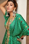 Buy_Aditi Somani_Green Modal Satin Printed Bandhani V Neck Cape And Dhoti Pant Set_Online_at_Aza_Fashions