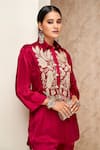 Aditi Somani_Pink Silk Cotton Embroidered Resham Spread Collar Shirt Tunic And Pant Set _Online_at_Aza_Fashions