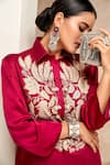 Buy_Aditi Somani_Pink Silk Cotton Embroidered Resham Spread Collar Shirt Tunic And Pant Set _Online_at_Aza_Fashions