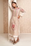 Aditi Somani_Off White Chanderi Sequins, Beads, Zari Split V-neck Embroidered Kurta Set _Online_at_Aza_Fashions