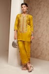 Buy_Aditi Somani_Yellow Cotton, Linen Tassels, Beads Split Zari Embroidered Kurta And Pant Set _at_Aza_Fashions