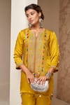 Shop_Aditi Somani_Yellow Cotton, Linen Tassels, Beads Split Zari Embroidered Kurta And Pant Set _at_Aza_Fashions