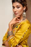Aditi Somani_Yellow Cotton, Linen Tassels, Beads Split Zari Embroidered Kurta And Pant Set _Online_at_Aza_Fashions